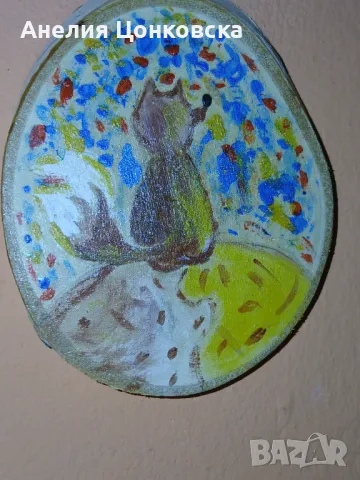 Рисунка акрил върху дърв. шайба, снимка 1