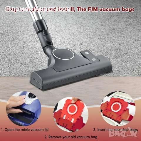 Комплект 12 торбички за прахосмукачка FJM 3D – съвместими с Miele HyClean Pure, с филтри, снимка 4 - Прахосмукачки - 53708462