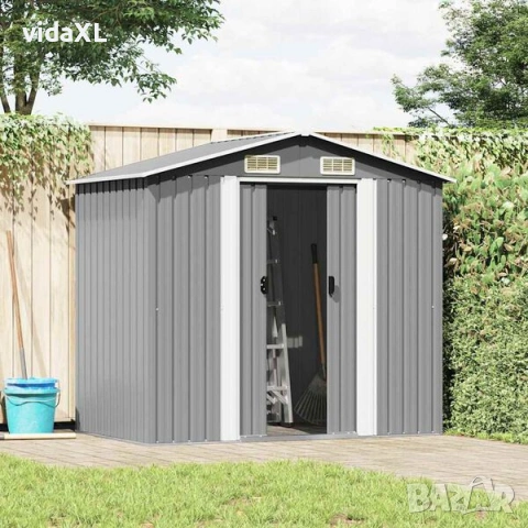 vidaXL Градинска барака за съхранение, сива, метал, 204x132x186 см(SKU:42983), снимка 2 - Други - 53336684