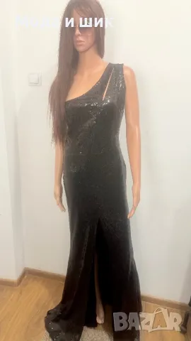 Дълга черна рокля с едно рамо, снимка 5 - Рокли - 49329031