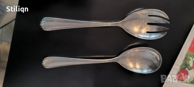 Комплект от големи прибори за салата дълбоко посребрени!