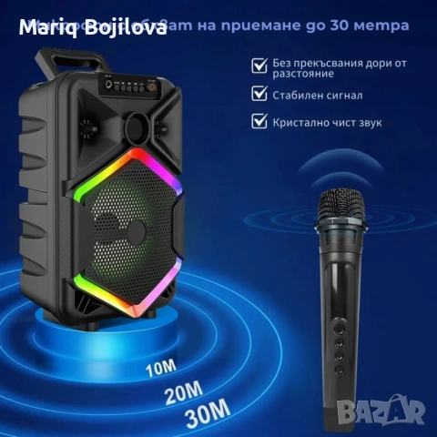 Преносима тонколона с микрофон, 8.5 инча, 1800 mAh батерия, 10W мощност WSJAR E8132W, снимка 2 - Тонколони - 53215797