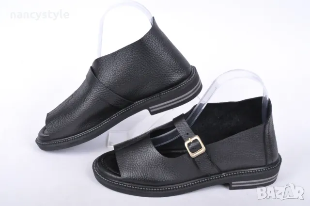 СЕЗОН'25! Ефектни ниски дамски сандали от естествена кожа - Два цвята, снимка 6 - Сандали - 49783767