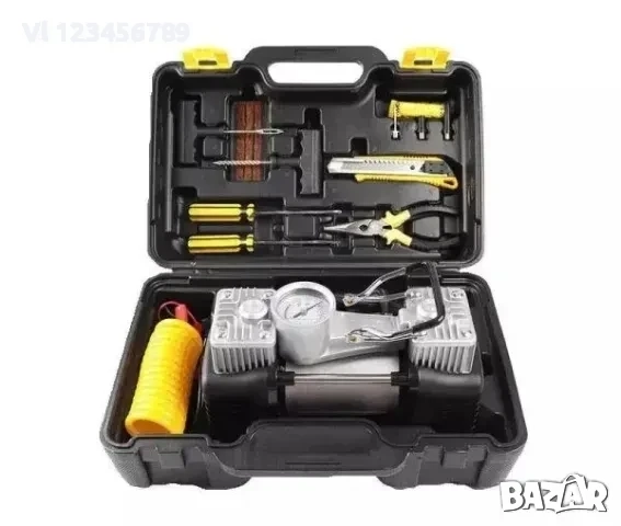 Мощен двуцилиндров компресор за автомобили KRAFTWORLD, снимка 3 - Аксесоари и консумативи - 52123563