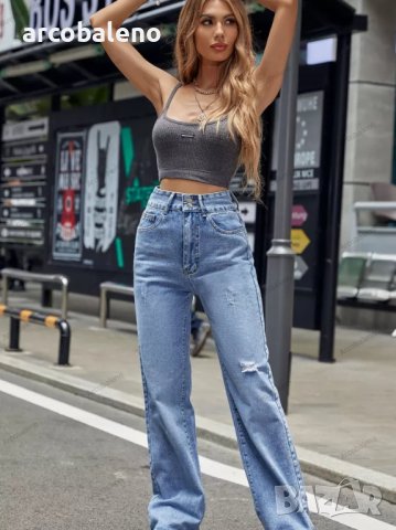 Нови широки дамски дънки със средна талия, снимка 4 - Дънки - 39103912