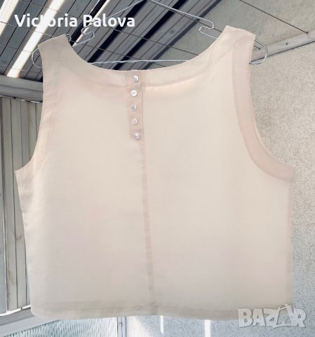 Потник/топ  кроп 100% коприна, екрю, снимка 2 - Потници - 42505002