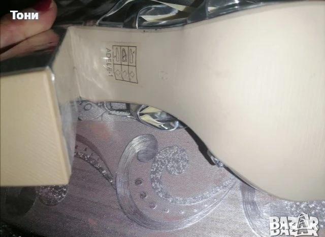 Нови Сребристи Дамски Сандали на Ток 40, снимка 5 - Сандали - 53759697