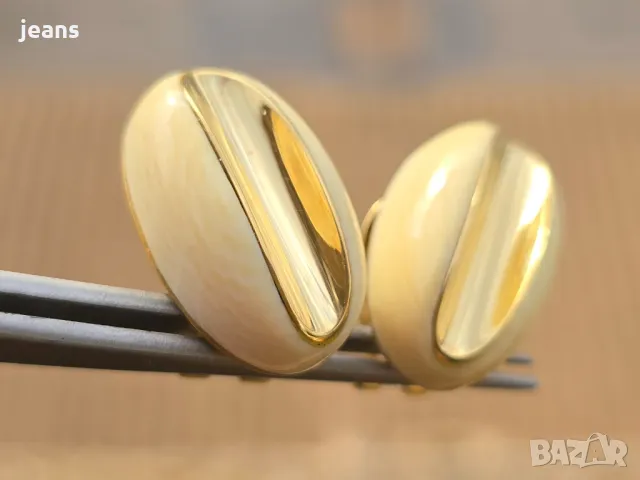 Винтидж обеци от 60те злато 18 карата и слонова кост, снимка 4 - Обеци - 48676939