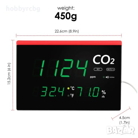 Монитор за качеството на въздуха, CO2 до 9999 ppm, температура и влажност, снимка 10 - Друга електроника - 41039642