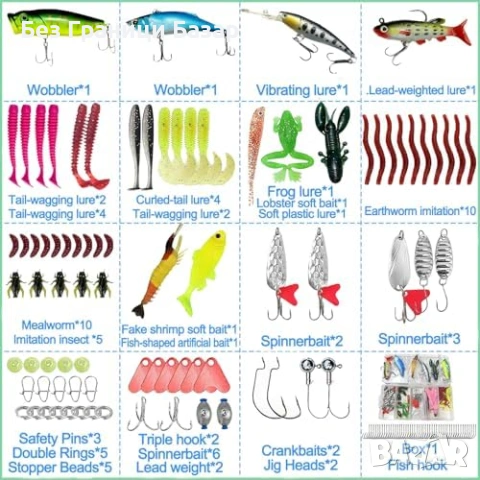 Нова Кутия с риболовни примамки 133 броя – реалистични 3D очи, ефект блясък, снимка 2 - Такъми - 53744522