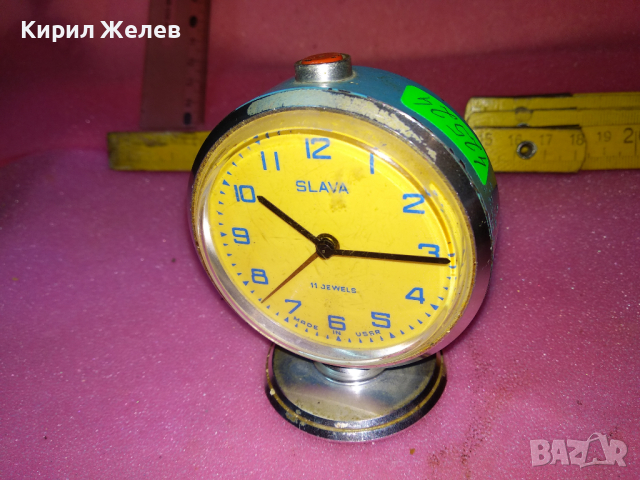 SLAVA MADE in USSR Стар КОЛЕКЦИОНЕРСКИ РУСКИ БУДИЛНИК МЕХАНИЧЕН НАСТОЛЕН ЧАСОВНИК СЛАВА СССР 42524, снимка 6 - Антикварни и старинни предмети - 44534414