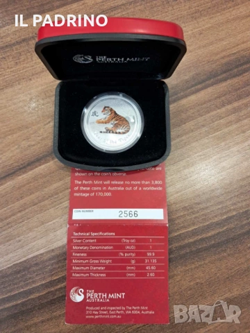 Сребро Лунар Тигър 2010 1 унция oz, снимка 3 - Нумизматика и бонистика - 53246627