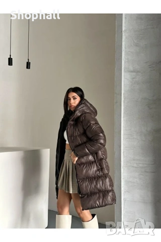 Дебело дълго яке с качулка. Размер 38. Цветове черно и кафяво., снимка 4 - Якета - 53151976