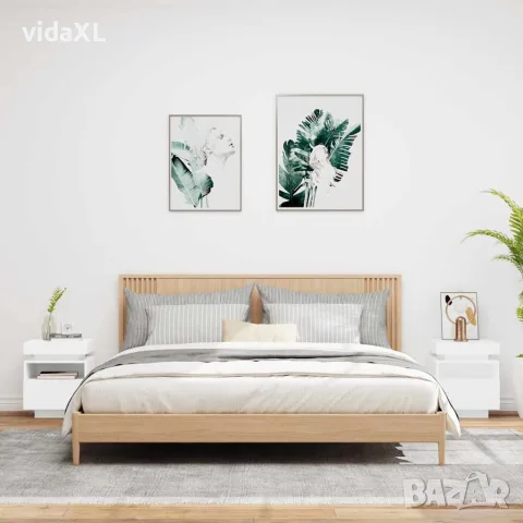 vidaXL Нощни шкафчета с LED осветление, 2 бр, бели, 40x39x48,5 см, снимка 3 - Шкафове - 56148115