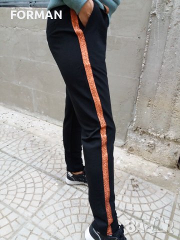 Черен спортен панталон с кант в перлен меден цвят, снимка 2 - Спортни екипи - 44348053