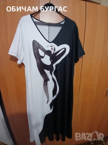 НОВА 3-4xl ЕФЕКТНА ДЪЛГА РОКЛЯ В ЧЕРНО И БЯЛО С ЖЕНСКО ТЯЛО, снимка 3 - Рокли - 50996642