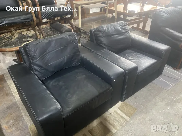 черни кожени фотьойли , снимка 2 - Дивани и мека мебел - 55756266