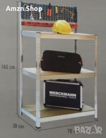 ИНСТРУМЕНТАЛНА МАСА С ПЛОТ И ДВА РАФТА 78х38х142СМ СТЕЛАЖ ЗА ГАРАЖ, снимка 2 - Други стоки за дома - 47444048