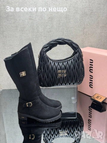 Miu Miu Дамски Черни Ботуши Миу Миу Код SK271, снимка 7 - Дамски ботуши - 52596941