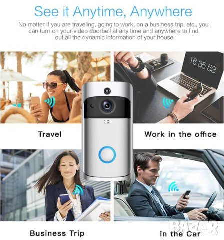 166° Смарт Видеодомофон Двупосочен Интерком Злектронен Звънец WiFi Видео Домофон PIR Сензор Движение, снимка 7 - Комплекти за видеонаблюдение - 41321198