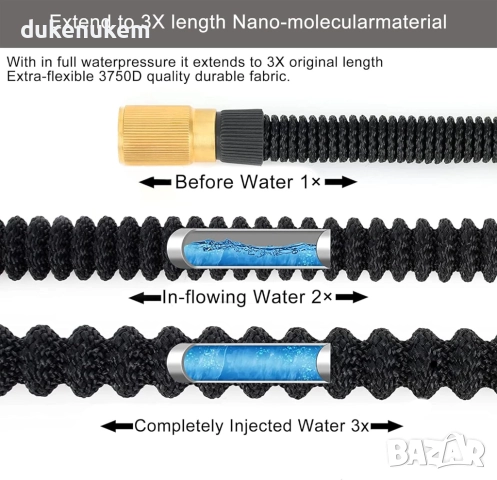 Разтегателен градински маркуч 30 м с накрайници и пистолет с 10 режима, снимка 4 - Други инструменти - 52222668
