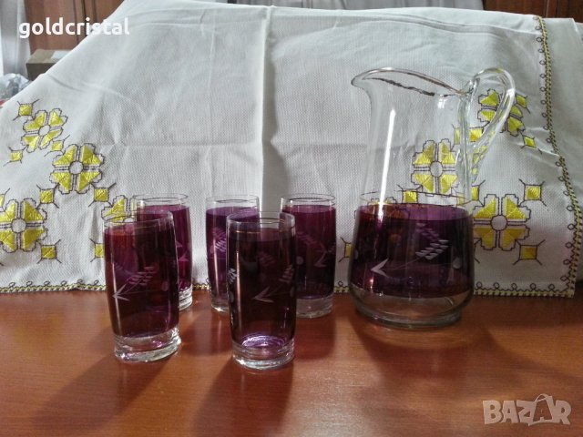 Ретро стъклени сервиз кана и чаши, снимка 7 - Антикварни и старинни предмети - 40551849
