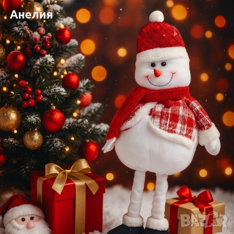 Декоративен коледен снежен човек с дълги крака -80 см, снимка 3 - Декорация за дома - 52063466