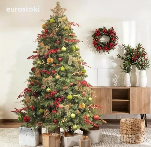 Изкуствена коледна елха  Busybee  с украси, 180 см, включени декорации, топки и LED светлини