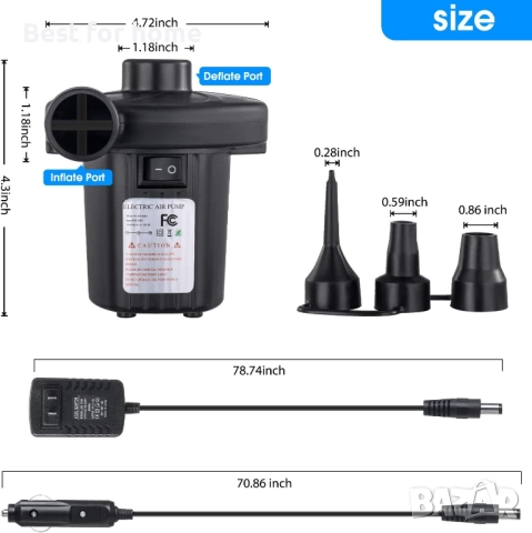 Помпа с адаптери TECHSHARE LQ202 12/220V, снимка 4 - Надуваеми играчки - 52589299