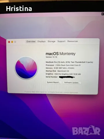 Продавам MacBook Pro (13-inch, 2016, Two Thunderbolt 3 ports), снимка 2 - Лаптопи за работа - 55970324