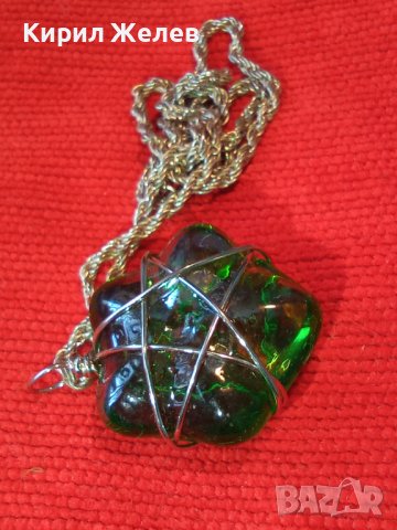 КРАСИВ МОДЕН АРТ МЕДАЛЬОН ЦВЕТНО СТЪКЛО в ХЕНД МЕЙД ОБКОВ и ВЕРИЖКА с БЯЛА ПОЗЛАТА 27920, снимка 3 - Колиета, медальони, синджири - 37127791