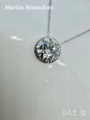 Сребърно колие с мойсанит (Диамант) 5 карата, снимка 4 - Колиета, медальони, синджири - 52253406