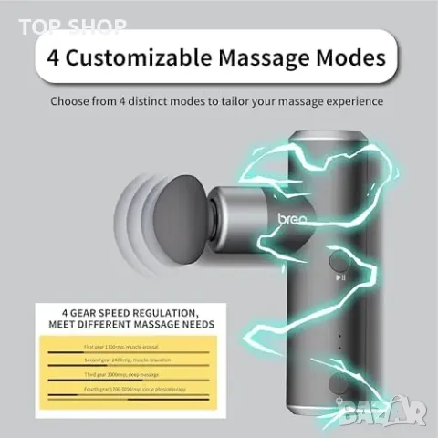 Нов Мини масажен пистолет 4 глави, лек, преносим, ултра тих, USB-C, снимка 3 - Масажори - 49292037