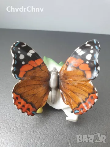 Hutschenreuther статуетка 5см/Хюченройтер Бавария немска порцеланова фигура на пеперуда върху цвете, снимка 3 - Колекции - 47595843