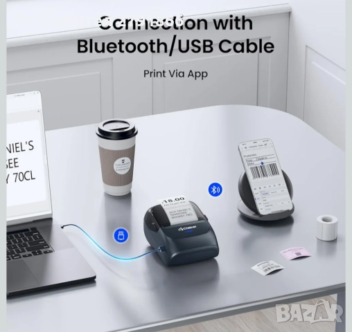 CLABEL Bluetooth принтер за етикети, акумулаторен съвместим с iOS и Android, снимка 8 - Принтери, копири, скенери - 51813194