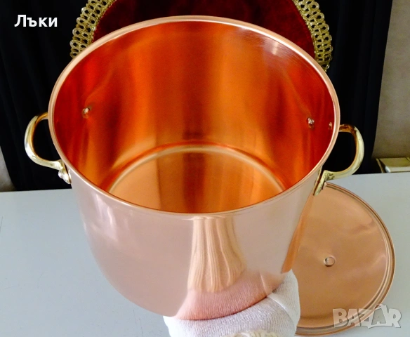 Медна тенджера 4.5 л.,чиста червена мед,печат. , снимка 2 - Антикварни и старинни предмети - 53817499