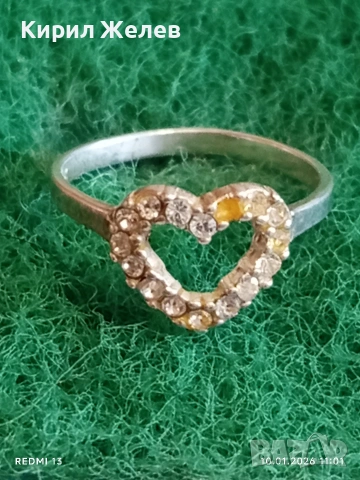Сребърен пръстен във формата на сърце с инкрустирани кристали МОЙСАНИТ много красив 52798, снимка 3 - Пръстени - 53051731