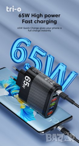 Olaf 65W 5 USB порта + 1 Type-c зарядно устройство, снимка 4 - Оригинални зарядни - 41786937