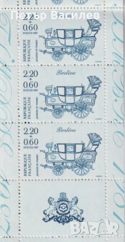 Чиста марка в карнетка Ден на марката Карета 1987 от Франция, снимка 1