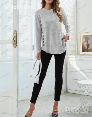 Дамска едноцветна ежедневна блуза с копчета и дълги ръкави, 4цвята , снимка 3 - Блузи с дълъг ръкав и пуловери - 42400236