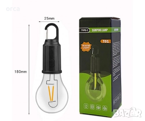 Акумулаторна LED къмпинг лампа ретро крушка HK-169 с кука, снимка 2 - Екипировка - 52247749