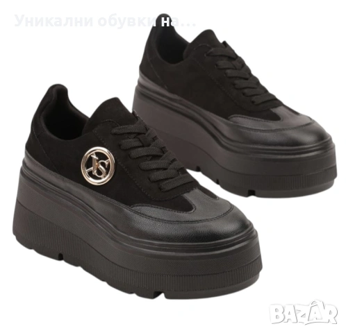 Черни кецове на платформа- Vaqna Black 11697, снимка 3 - Кецове - 53534754