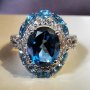 Прекрасен Сребърен 925 пръстен с Родиево покритие и Натурални сини Топази и Циркони!, снимка 1 - Пръстени - 44360969