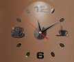  черен чаши зърна кафе стенен часовник уникален атрактивен дизайн 3D за кухня или кафене заведение, снимка 2