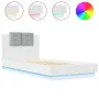 vidaXL Рамка за легло с табла и LED осветление, бяла, 90x200 см, снимка 1