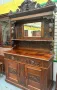 Викториански бюфет от дъб с шкаф, дърворезба и огледало, снимка 7