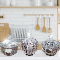 Стъклена захарница с капак, различни варианти, снимка 1 - Декорация за дома - 44192623