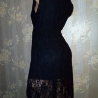 Черна дантелена рокля с по-къса предна част М,Л, снимка 3 - Рокли - 33974717
