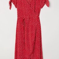 Червена рокля на бели точици "прегърни ме" с отворено ръкавче с връзка, снимка 2 - Рокли - 42166004