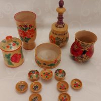 Руски традиционни дървени кутийки, вазички, мини сервизчета, снимка 2 - Антикварни и старинни предмети - 39398213